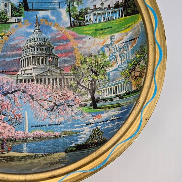 Washington DC Souvenir Plate Cherry Blossoms Landmarks Gold Rim Vintage Decor - Picture 5 of 15